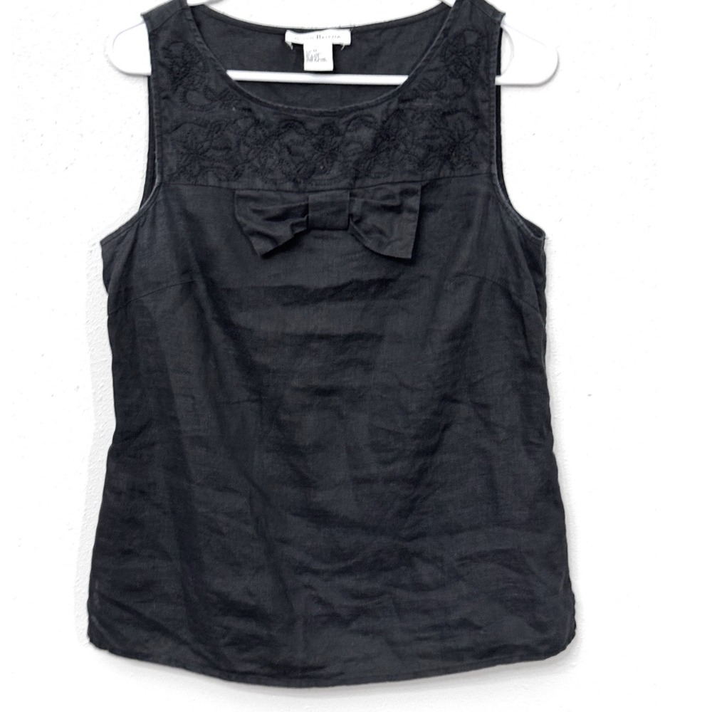 Susan Bristol Black Embroidered Yoke Tank with Front Bow
